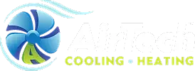 Logo with a blue fan icon, stylized "A" at the center, and the words "COOLING" and "HEATING" in green and blue text to the right of the fan.